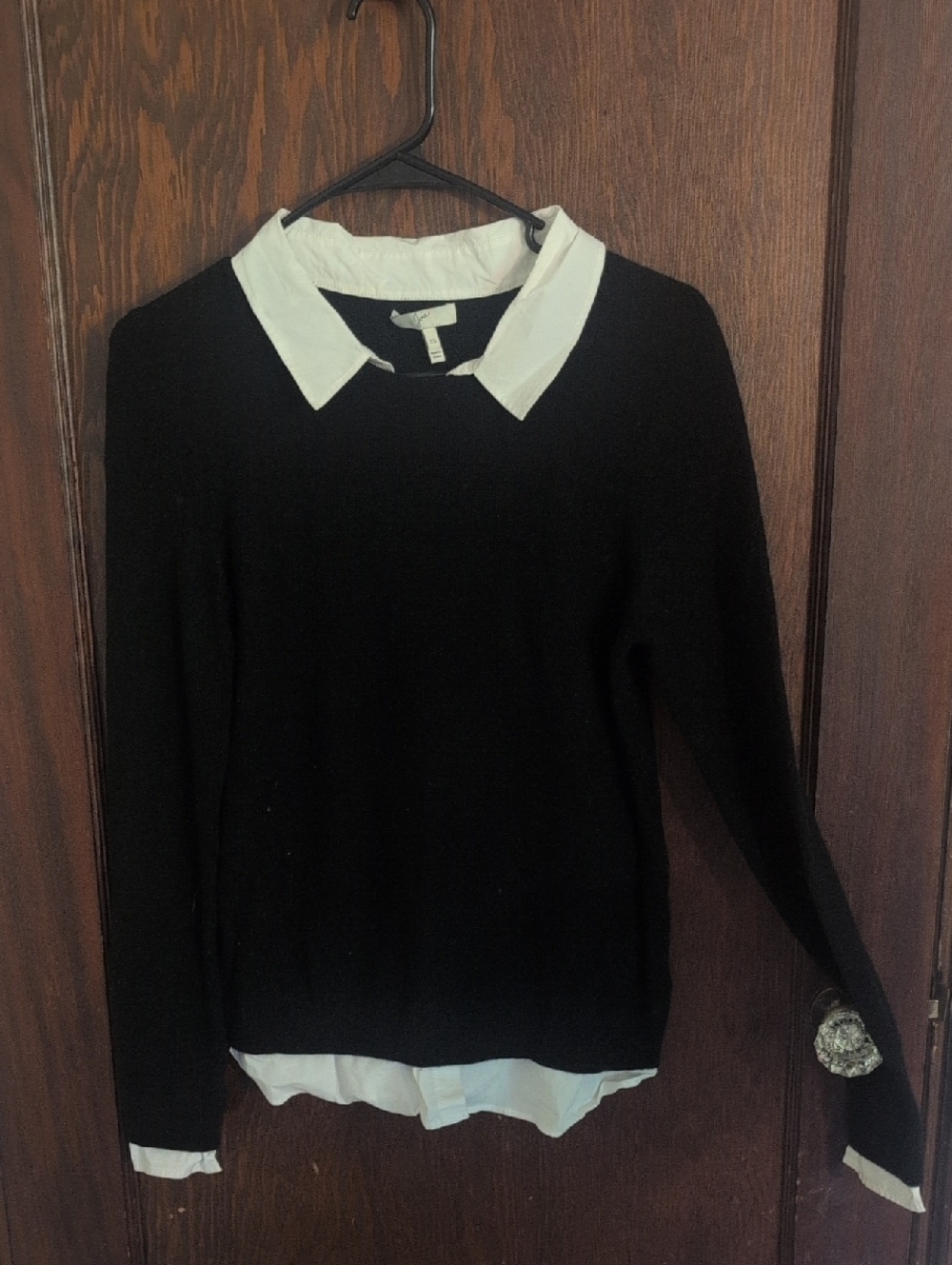 Joie Black Sweater with White Collar Trim